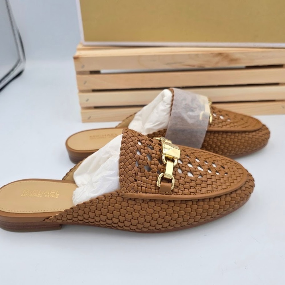 Michael Kors Charlton Slide Women 5.5 Acorn Woven Nappa PU Mules 40T9CHFP2L New - Picture 3 of 6